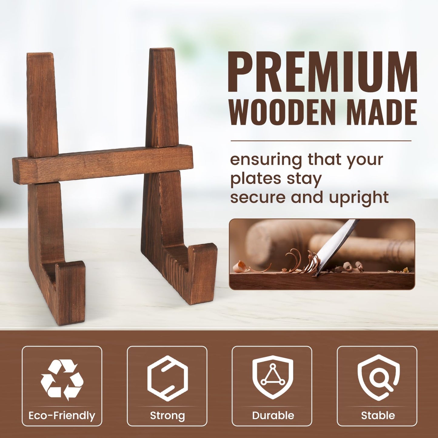 DEBETOOL Wooden Plate Stand - 8.8inch Wood Plate Holder Stand for Display, Rustic Wooden Picture Frame Holder Stand, Decorative Table Top Easels for Display