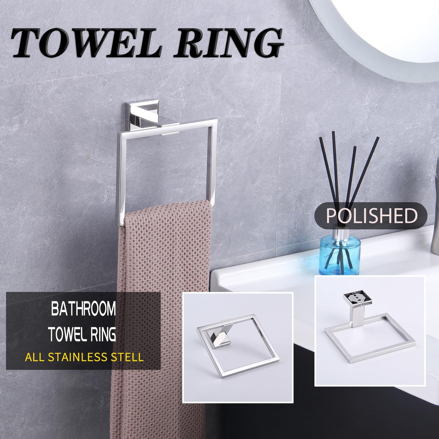 GERZWY Bathroom Hand Towel Holder Polished Stainless Steel Towel Ring for Bath Kitchen Garage Heavy Duty Wall Mounted JG1906-JG