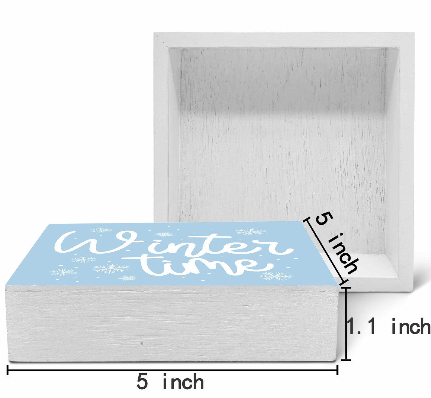 SRADMO Winter Time Christmas Blue Wooden Sign Desk Decor, Modern Farmhouse Pastel Blue Snowflake Christmas Wood Block Signs for Home Office Xmas Party Holiday Desk Table Shelf Decorations, 5x5 Inches