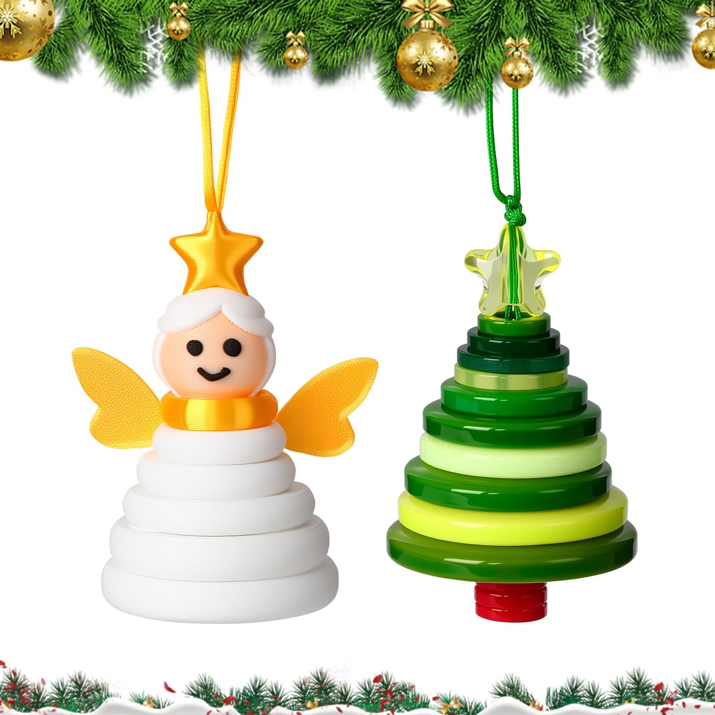 Button Christmas Tree Ornament Kits, DIY Christmas Button Ornament Making Set,Fun Christmas Buttons Crafts Making Set,Tree Hanging Decorations(2PCS-B)