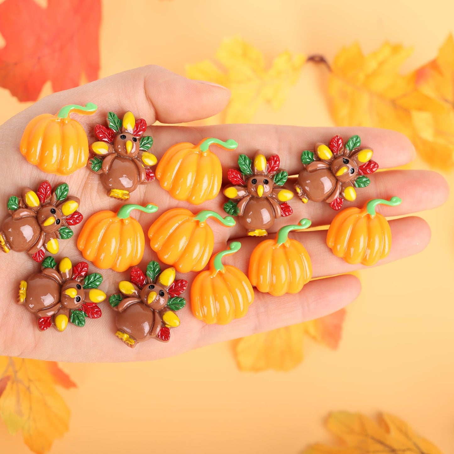 FOIMAS Thankgiving Resin Flatback Charms,50pcs Pumpkin Turkey Embellishment Resin Miniatures for Fall Thanksgiving Ornament Decoration Supply