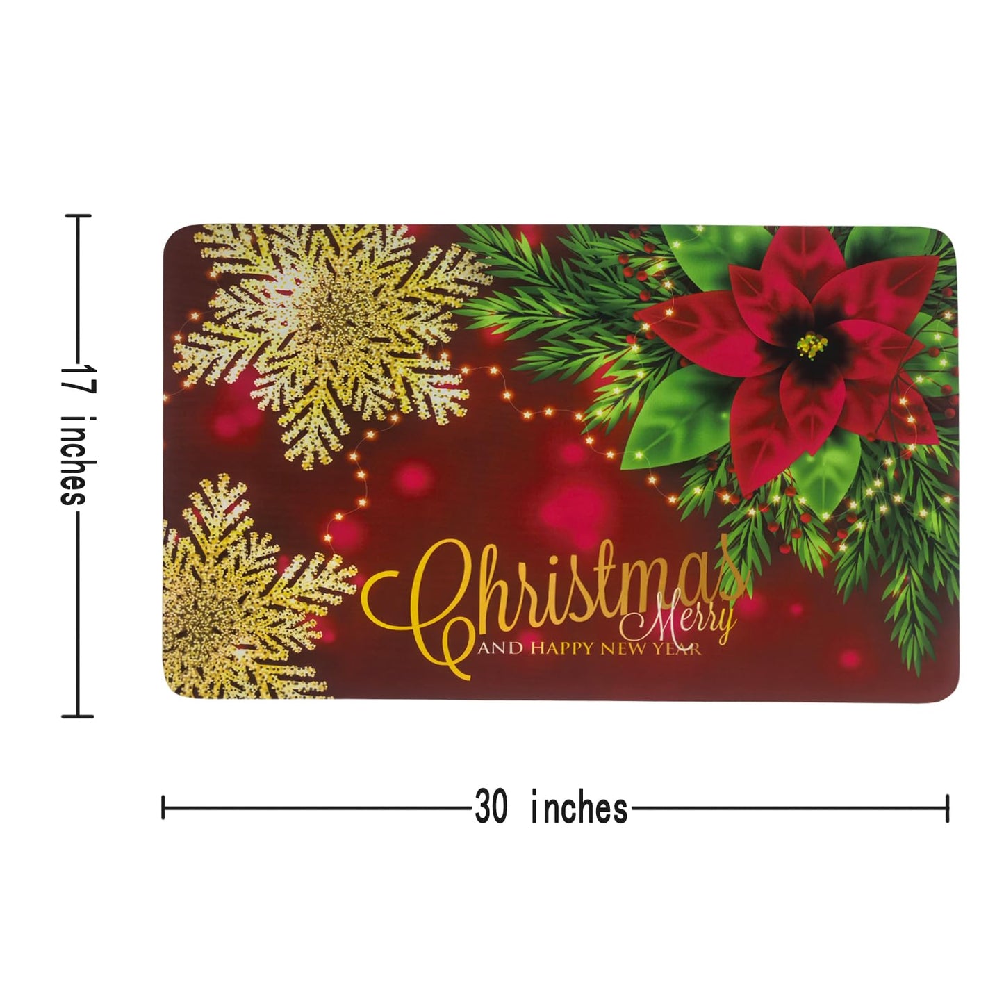 Christmas Door Mat 17x30 Inches, Non-Slip Silicone Holiday Floor Mat with Festive Design for Indoor & Outdoor, Washable Kitchen Bathroom Entryway Mat