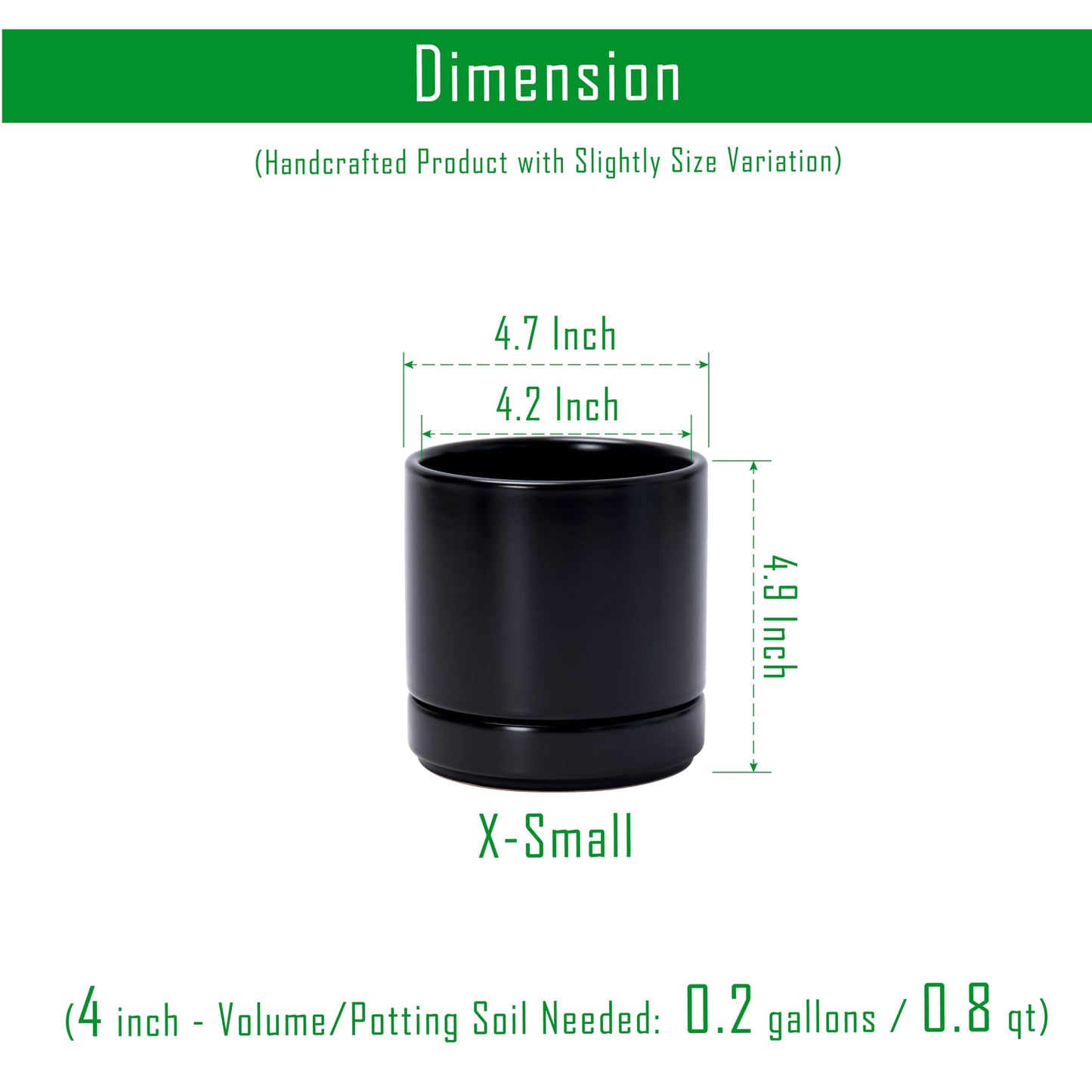 D'vine Dev 4.7 Inch Ceramic Planter Pot with Drainage Hole and Saucer, Indoor Cylinder Round Planter Pot, Black, 94-O-B-2