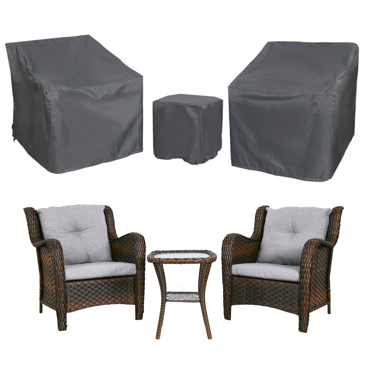Baner Garden Patio Furniture Covers,Outdoor Furniture Cover Waterproof,Patio Furniture Set Covers for 3 Piece Outdoor Bistro,Patio Sofa Covers Set for 2 Chairs and Coffee Table,Grey