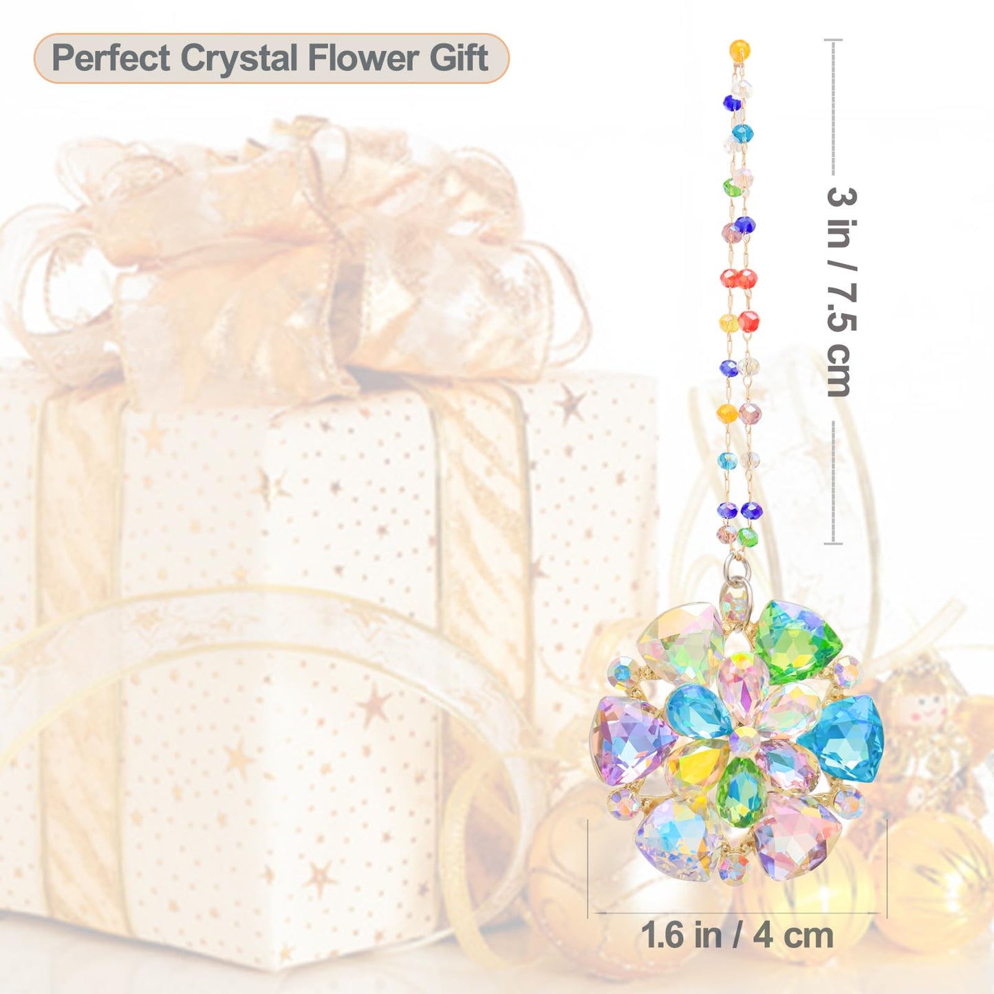 Lumiti Crystal Flower Christmas Ornaments, Glitter Cute Hanging Decorations for Xmas Tree Decor Gift for Women Girls Kids Mom (Flower)