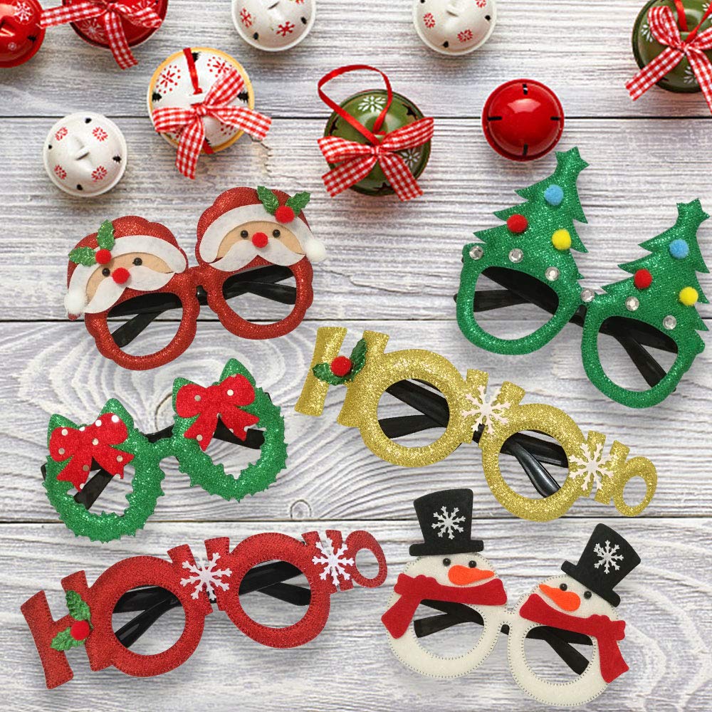 JAKADYUKS Christmas Glasses 16PCS, Party Favors Christmas Tree Hanging Ornaments Decorations Photo Booth Props, Xmas Party Decorations Eyeglasses Frame for Christmas Holiday Party Supplies
