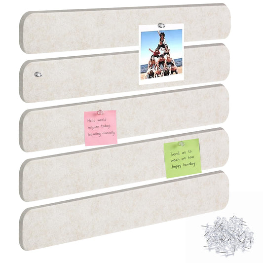 Thboxes 5 Pack Felt Bulletin Board Strips, 13x2 Inch Self Adhesive Felt Pin Boards with 30 Pushpins, Cork Board for Walls Home Office Decor(Oatmeal Color)