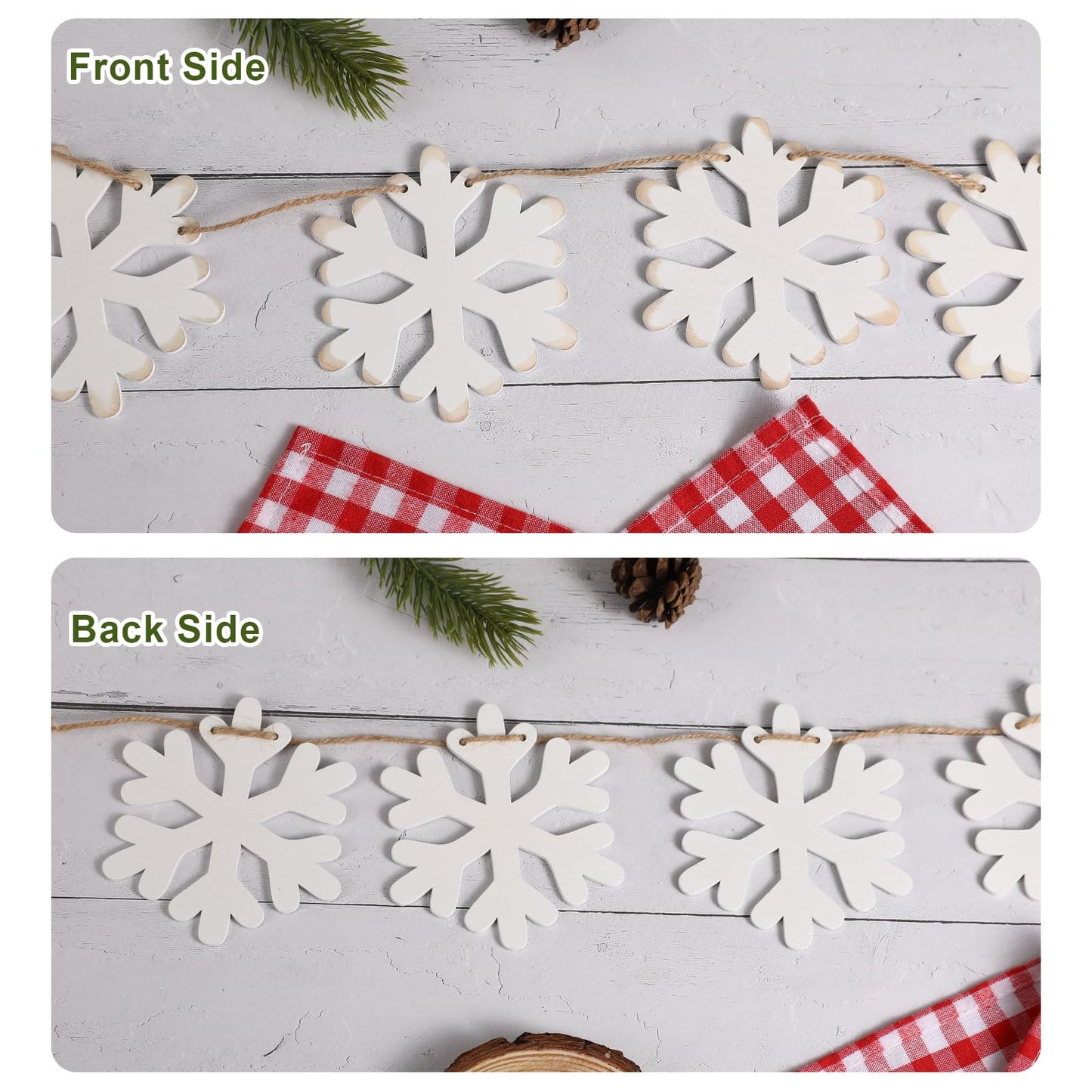 Christmas Decorations- Wooden Snowflake Garland -Rustic Snowflake Xmas Ornaments Banner for Home Party Fireplace Mantle Windows Shelf Wall Decor