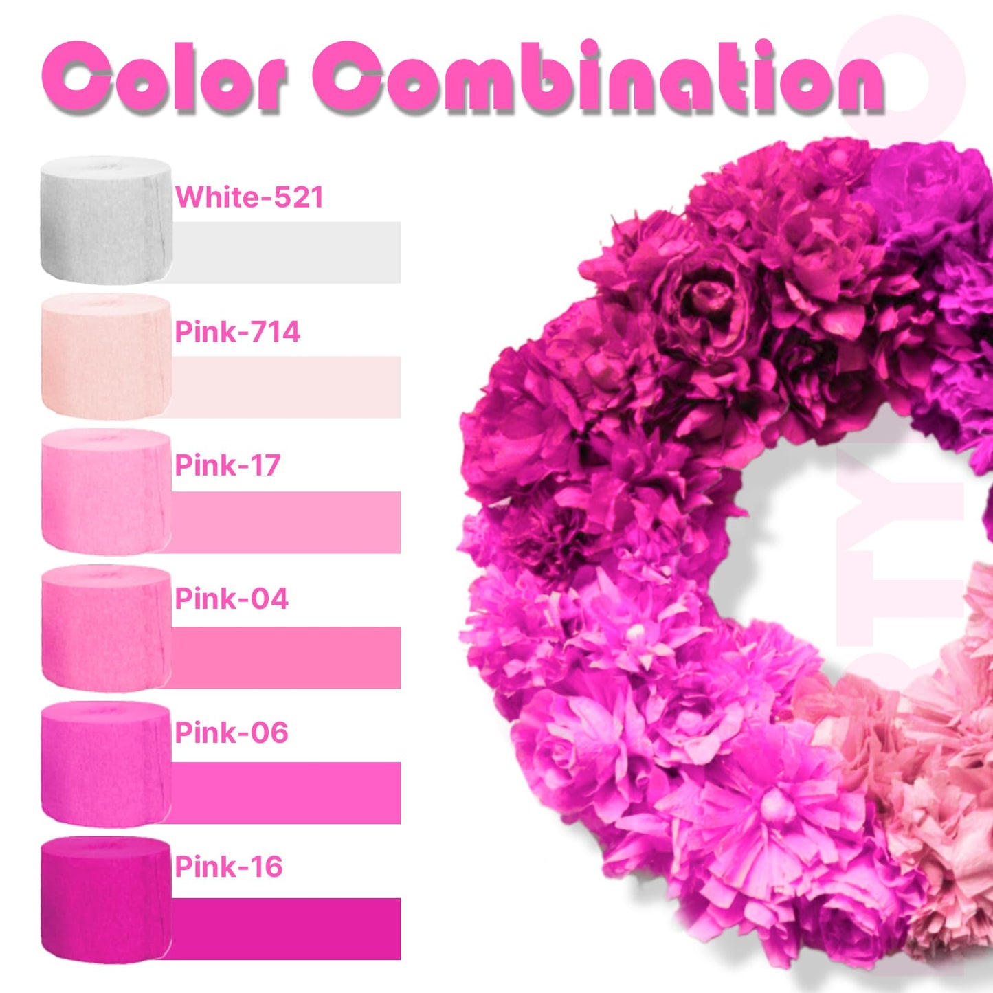 PartyWoo Pink Crepe Paper Streamers 6pcs 492ft Pack of Light Baby Pastel Hot Pink Crepe Paper Streamers for Birthday Gender Reveal Baby Shower Graduation Wedding Bachelorette Party Decorations
