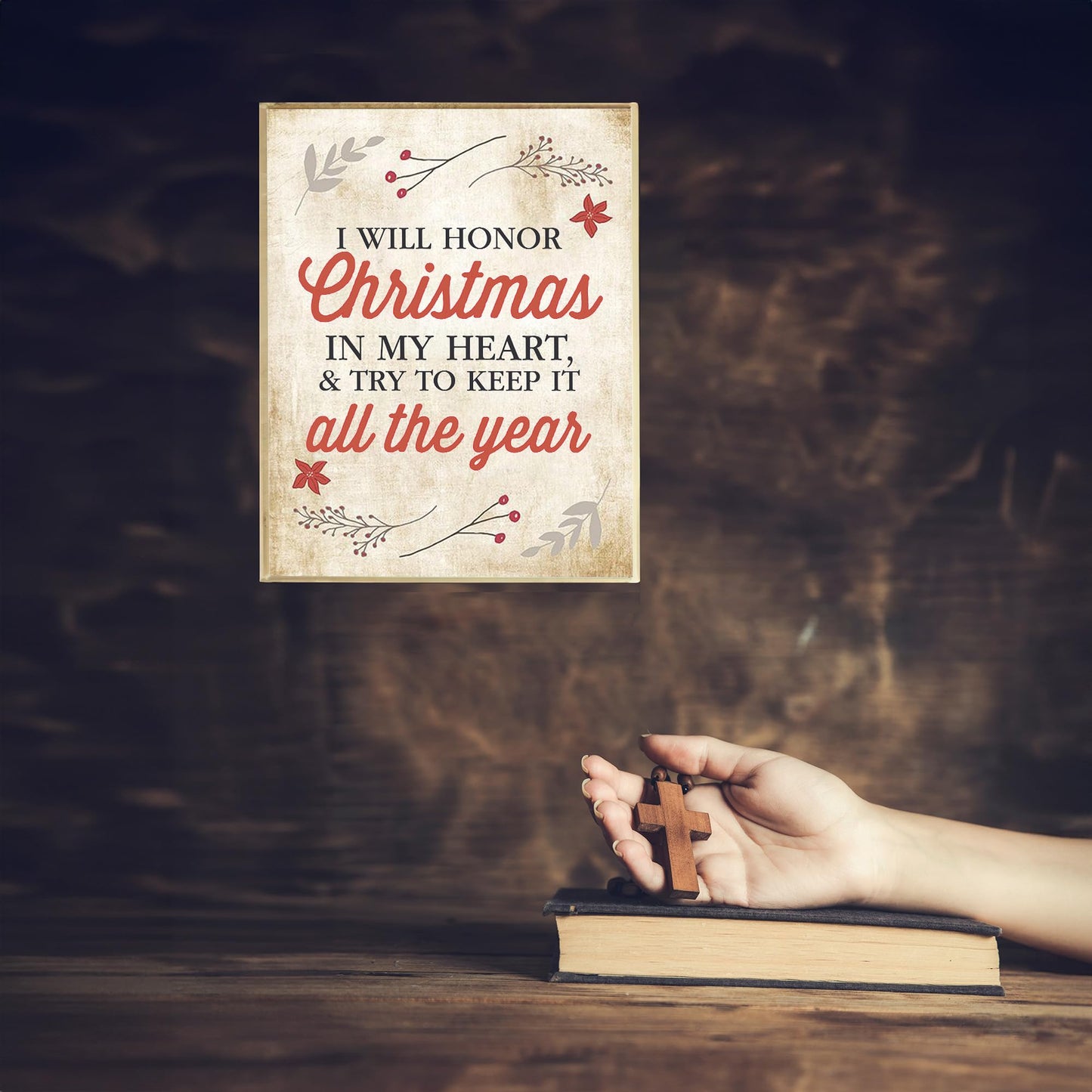 AMERICAN LUXURY GIFTS I Will Honor Christmas In My Heart - Festive Inspirational Holiday Wall Art 8x10 Unframed, Christmas Carol Quote Print for Home, Farmhouse, Office, and Kitchen Decor
