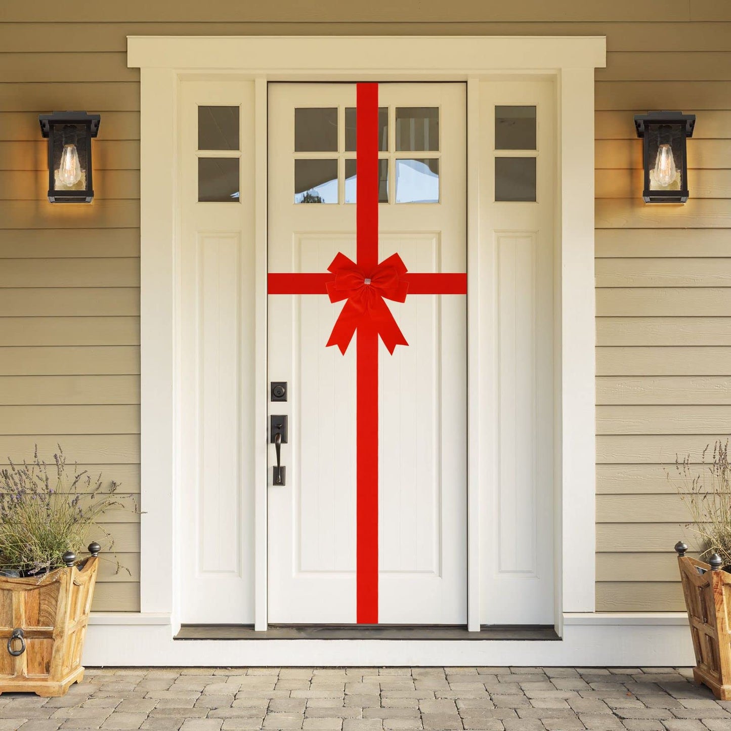 Meseey 1 Pcs Large Christmas Velvet Red Cabinet Door Ribbon Bows Gate Door Christmas Wreath Bow Festival Wrapping Decorations for Christmas Tree Fireplace Home Front Door Party Supplies (Red, 1)