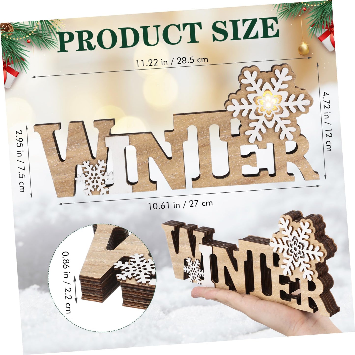 IMIKEYA Christmas Wooden Snowflake: Christmas LED Snowflake Sign Tabletop Decorations Winter Wood Sign Farmhouse Decorations LED for Xmas Home Table Decoration