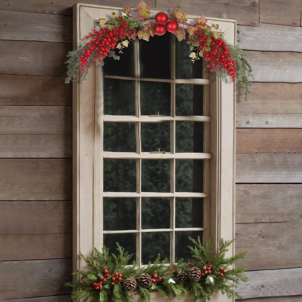 GhuaH Christmas Swag for Front Door 49" Artificial Door Swag Xmas Decorative with Red Berries Xmas Balls Christmas Swags for Stair Fireplace Mantle Mailbox Window Holiday Decor