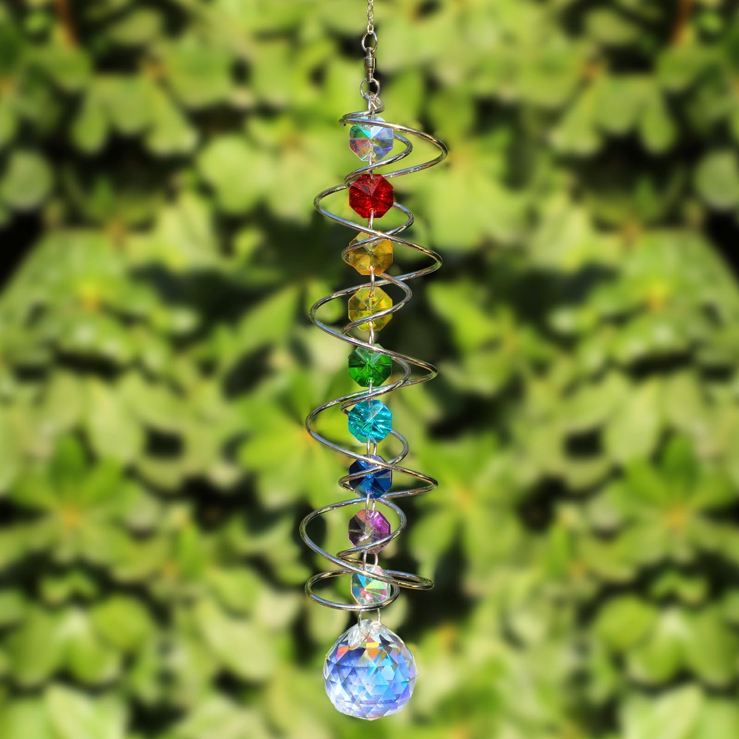 GWAHSA Suncatcher Wind Spinner Gazing Ball Spiral Tail, Crystal Sun Catchers with Seven Chakra Beads Window Hanging for Indoor Home Outdoor Garden Decor Wedding Birthday Party Gifts for Girl Women Mom