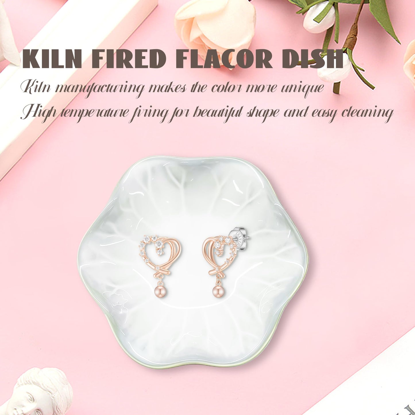 AmaCielo Ceramic Jewelry Tray, Ring Dish, Key Bowl Ceramic Tray 4.33 Inch, Ttrinket Dish Jewelry Dish, Desktop Decoration, Gifts for Mother Girlfriend Daughter,Mother's Day Gift (1Pcs-Lotus Leaf)