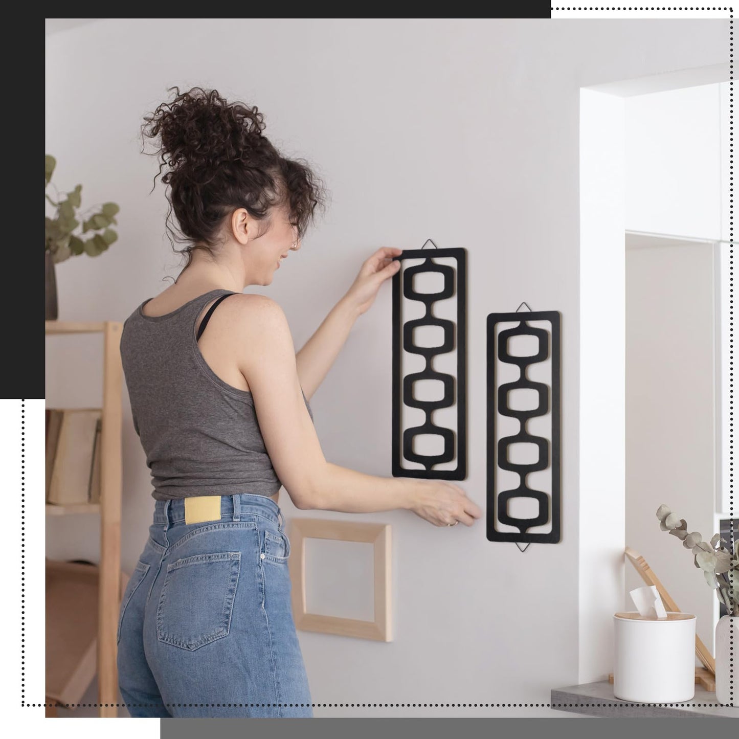 CroBlissful 2 Pcs Mid Century Modern Wall Art Wood Mid Century Elegance Decor Accents Abstract Wall Sculpture Geometric Panels for Interior Panel Art for Home Living Room(Black)