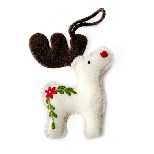 Reindeer Christmas Ornament Handmade Embroidered Felt
