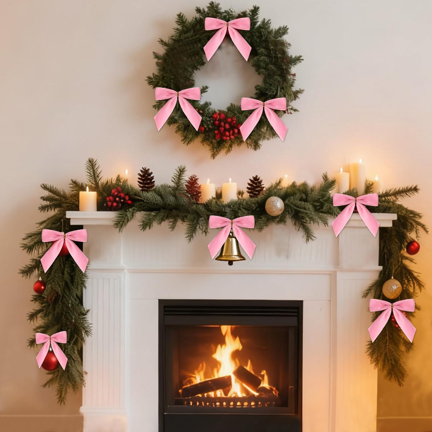 CCILAND 24 Pcs Pink Small Velvet Bows for Christmas Tree, 3.54 Inch Mini Christmas Bows for Gift Wrapping, Twist Tie Velvet Bows Xmas Ornaments for Wreath, Crafts, Party, Wedding