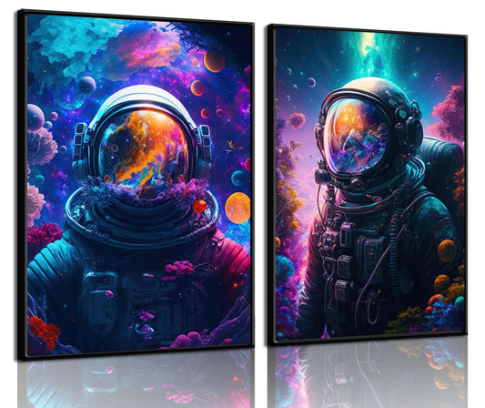 Cool Astronaut Wall Art Abstract Funny Spaceman in the Ocean Poster Picture Colorful Fantastic Universe Space Painting Prints Surrealism Planets Cosmos Artwork For Boys Bedroom Canvas Decor Unframed