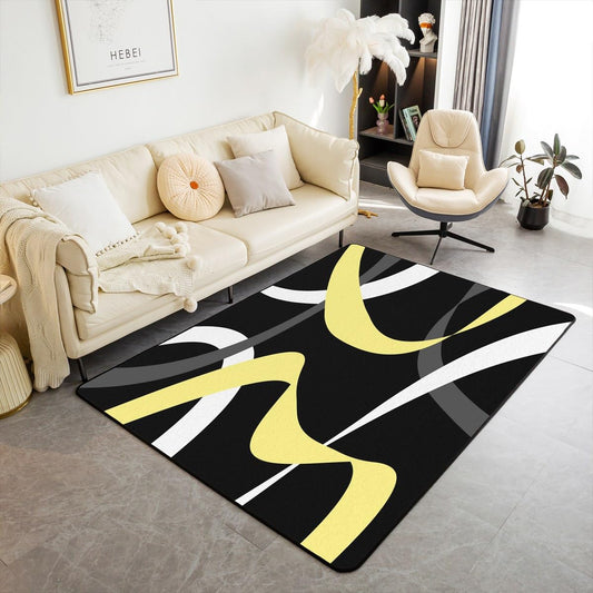 Erosebridal Gray Black Gold Carpet Grey White Striped Abstract Indoor Floor Mat 4'11" x 3'3" for Kids Adults Geometric Stripes Area Rug Modern Fashion Decorative Rug Room Decor