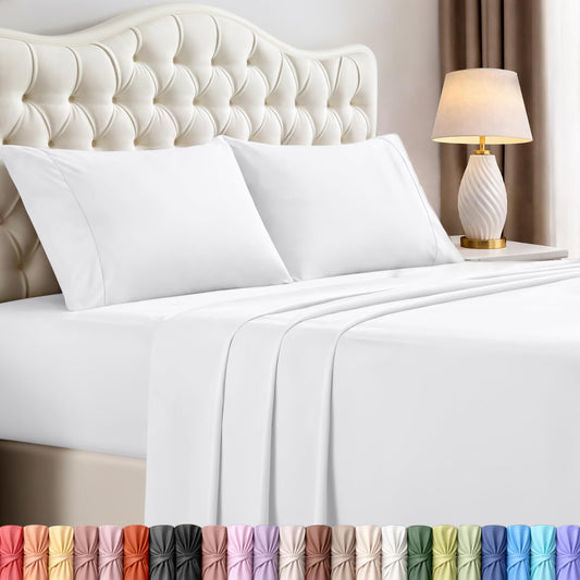 Utopia Bedding Queen Size Sheet Set – 4 Piece Bed Sheets, Soft and Breathable Microfiber, Includes 1 Fitted Sheet, 1 Flat Sheet and 2 Pillowcases – Oeko Tex (White)