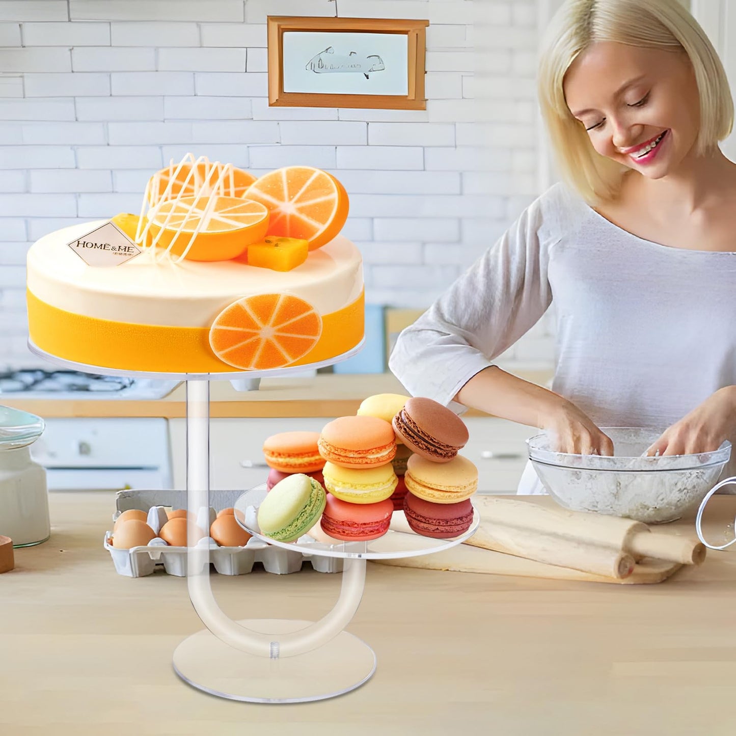 Boxalls Cake Stand 2 Tier - Stylish Clear Cake Tree Acrylic Cupcake Tower for Weddings, Birthdays, Anniversaries, Baby Showers, Parties Décor - 2 Cake Trays with 8 and 6 inch diameters