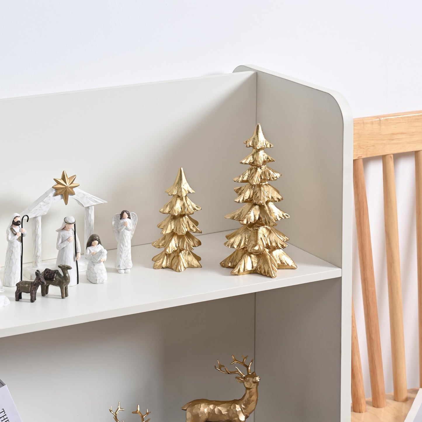 FESTGLOX Gold Christmas Tree Figurines, Small Resin Christmas Trees Home Decor, Tabletop Tree Set of 2, Decorative Xmas Trees for Christmas Decorations Indoor Mantle Centerpieces