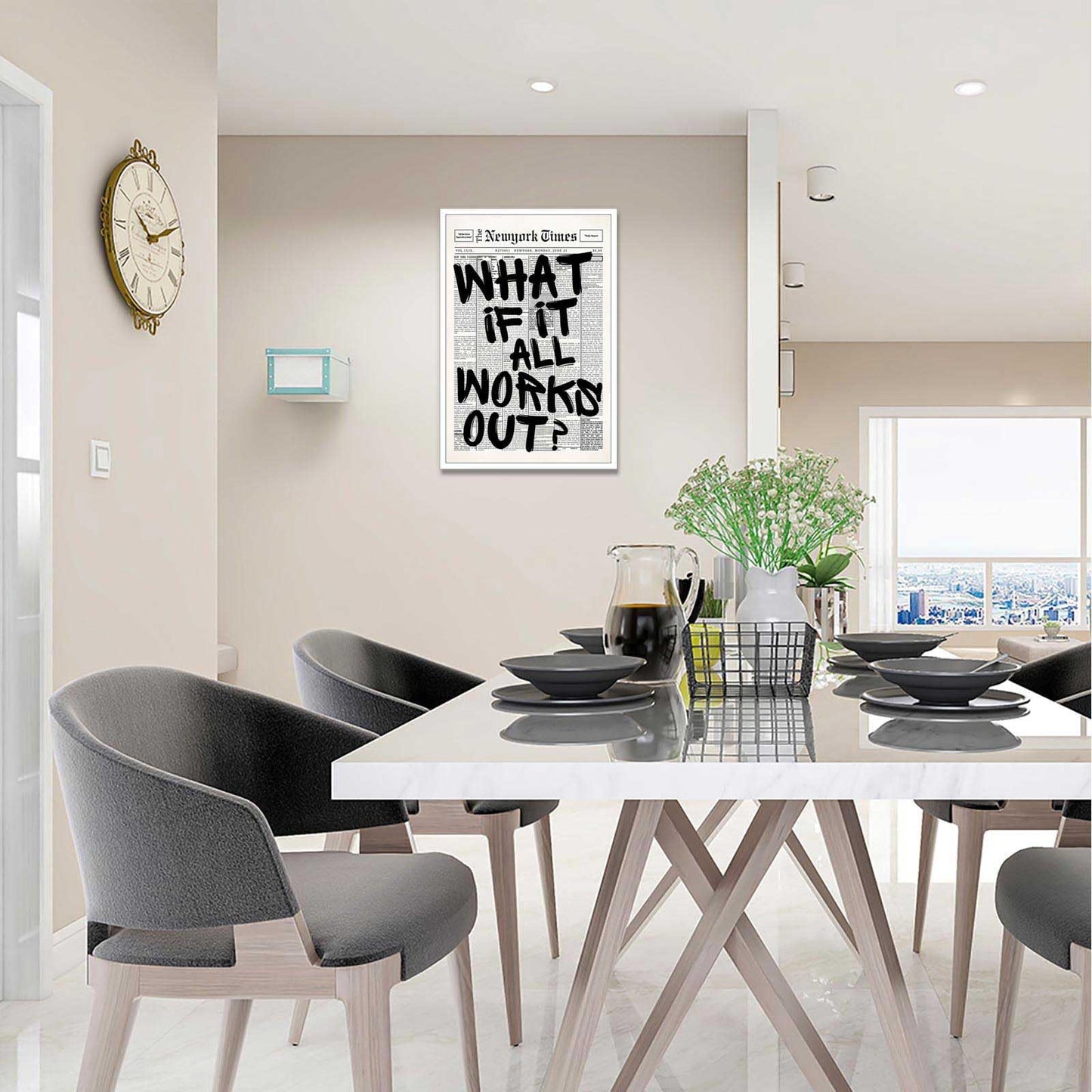 Retro Black And White Newspaper Poster What If It All Works Out Canvas Wall Art Positive Affirming Quote Minimalist Prints Painting For Home Bedroom Dorm Wall Decor 12x16in Unframed