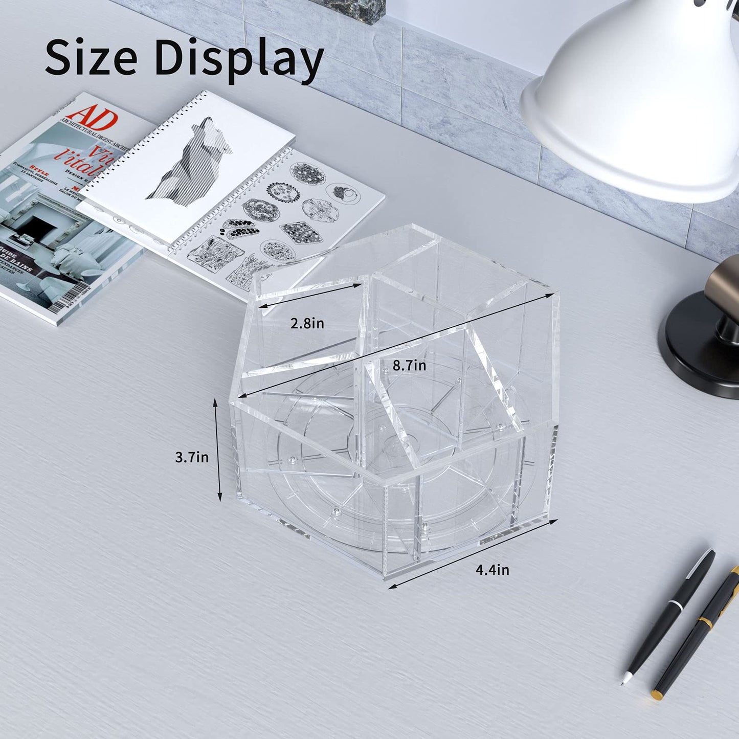 NIUBEE Acrylic Pen Pencil Holder 7 Compartments, Crayon Organizer, Multi-capacity Marker Storage Art Supply Organizer, 360° Rotating Clear Pencil Cup