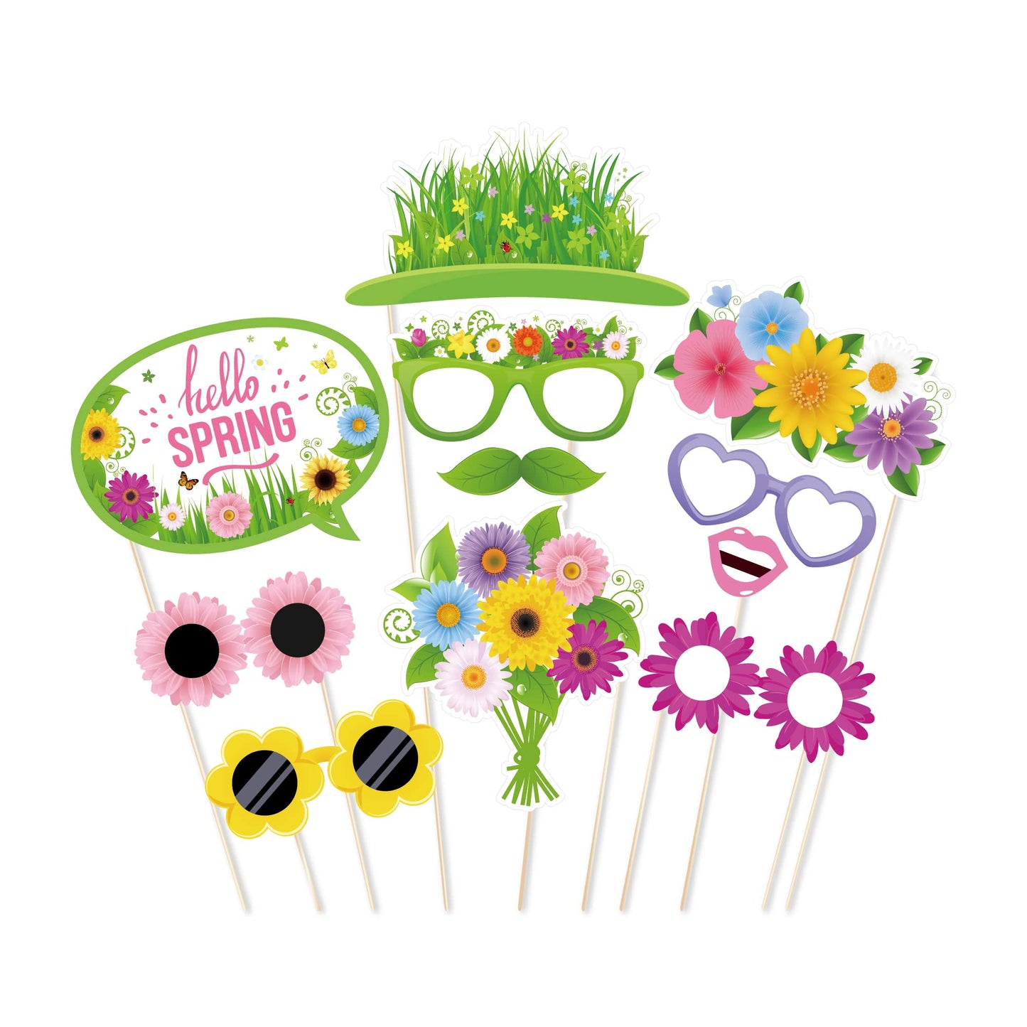 Spring Photo Booth Props with Sticks,Flowers Photo Booth Props,Spring Party Decorations (25CT)
