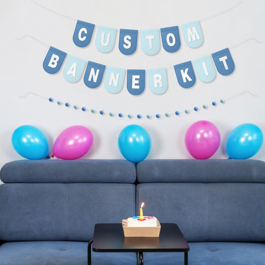 Hahafelt 125 Pcs Make Your Own Banner Kit Personalized Handmade Name Scallop Felt Banner for Baby Nurseries Kids Rooms Decor, Custom Banners for Birthday Wedding Baby Shower(Blue)