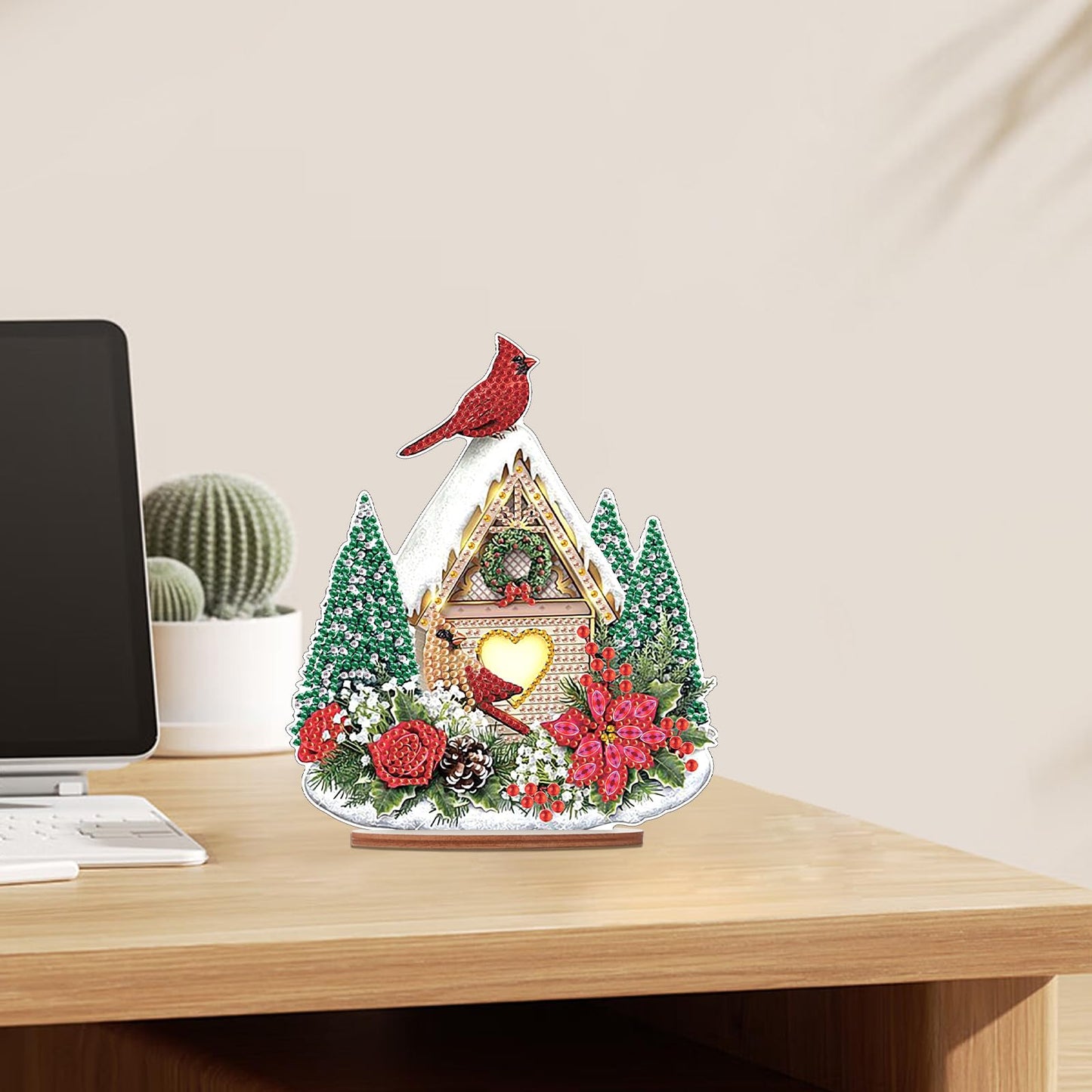 MVVMTOP Diamond Art Painting Tabletop Decoration, DIY Christmas Bird's Nest 5D Special Shaped Artificial Diamond Christmas Decorations by Number Mosaic Arts Crafts for Home Office Tabletop Decor Gift