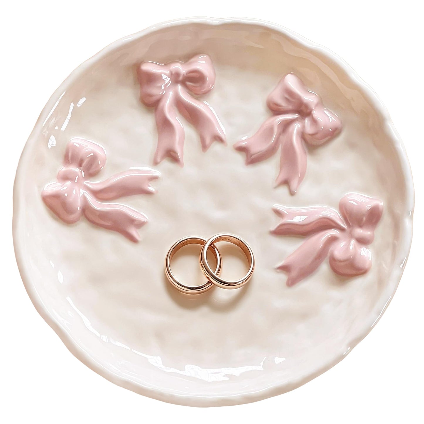 Ceramic Jewelry Tray Ring Dish Holder for Women, Trinket Plate Bowl with Pink Bow, Large Jewelry Organizer for Vanity Decor, Home Decoration for Her Mother's Day