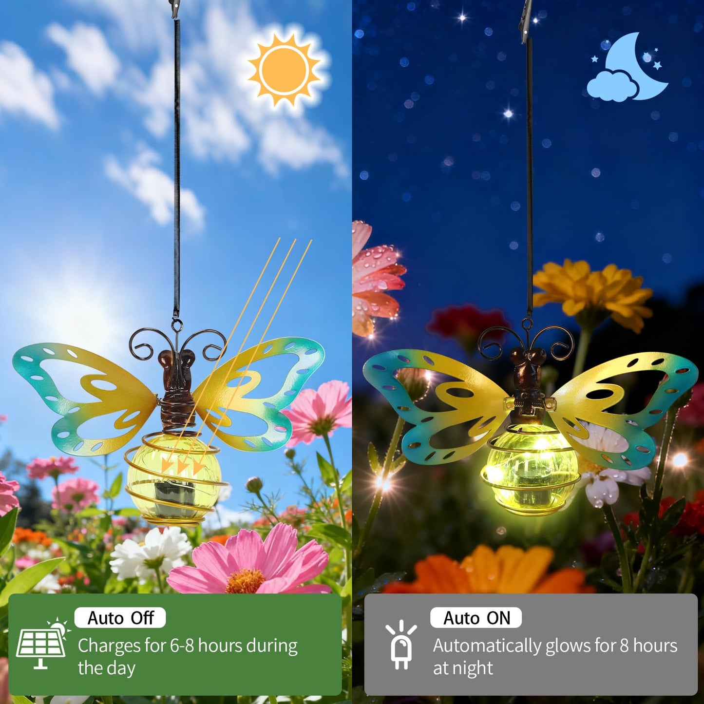 Butterfly Outdoor Decor with Bouncy Springs Pendant Lights Birthday Gifts for Women Mom Grandma,Hanging Solar Lights Outside Waterproof Metal Solar Garden Decoration for Porch,Yard,Backyard,Patio