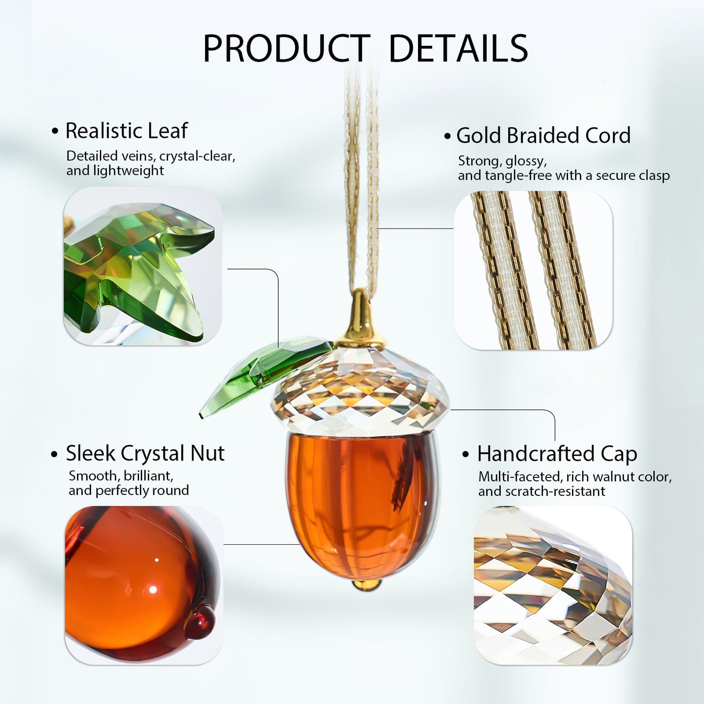 Crystal Acorn Christmas Tree Hanging Ornament Glass Acorn Hanging Ornament Transparent Sun Catcher for Home Window Outdoor Garden