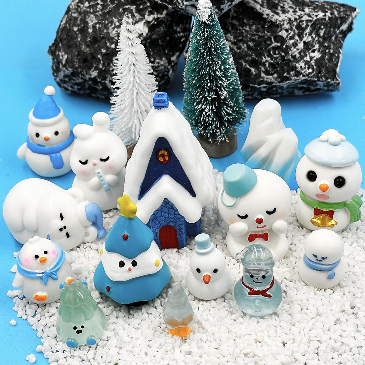 Suartus Christmas Miniature Figurines - 46 Winter Mini Resin Animal Figurines Tiny Christmas Figures Model Statue Ornaments for Xmas Fairy Garden Moss Landscape Potted Plant Snow Globes Home Decor