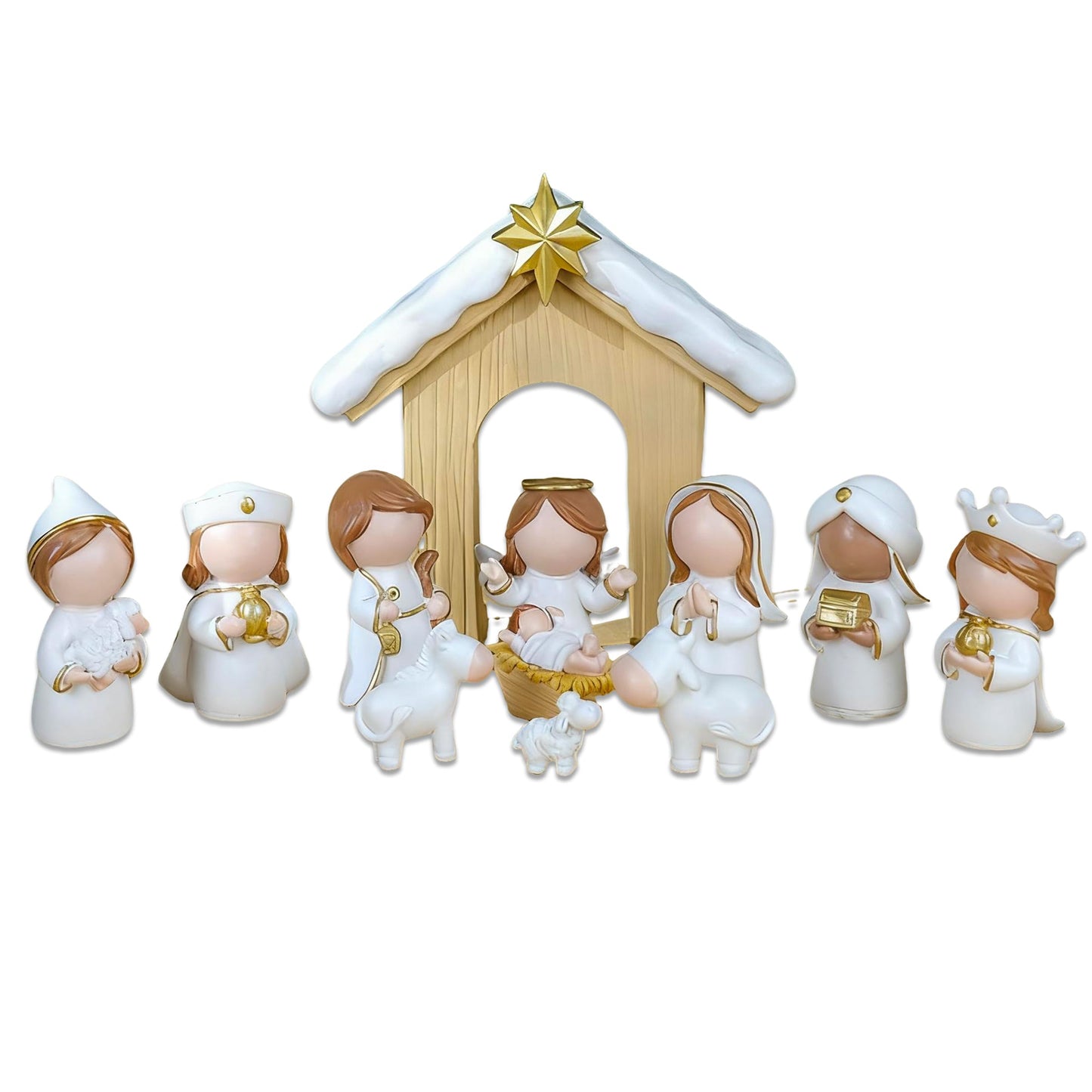 Akulgaci Christmas Nativity Set, 12 Pieces Mini Nativity Scene Figurines for Indoor Tabletop Xmas Decorations Christmas Figures (White)