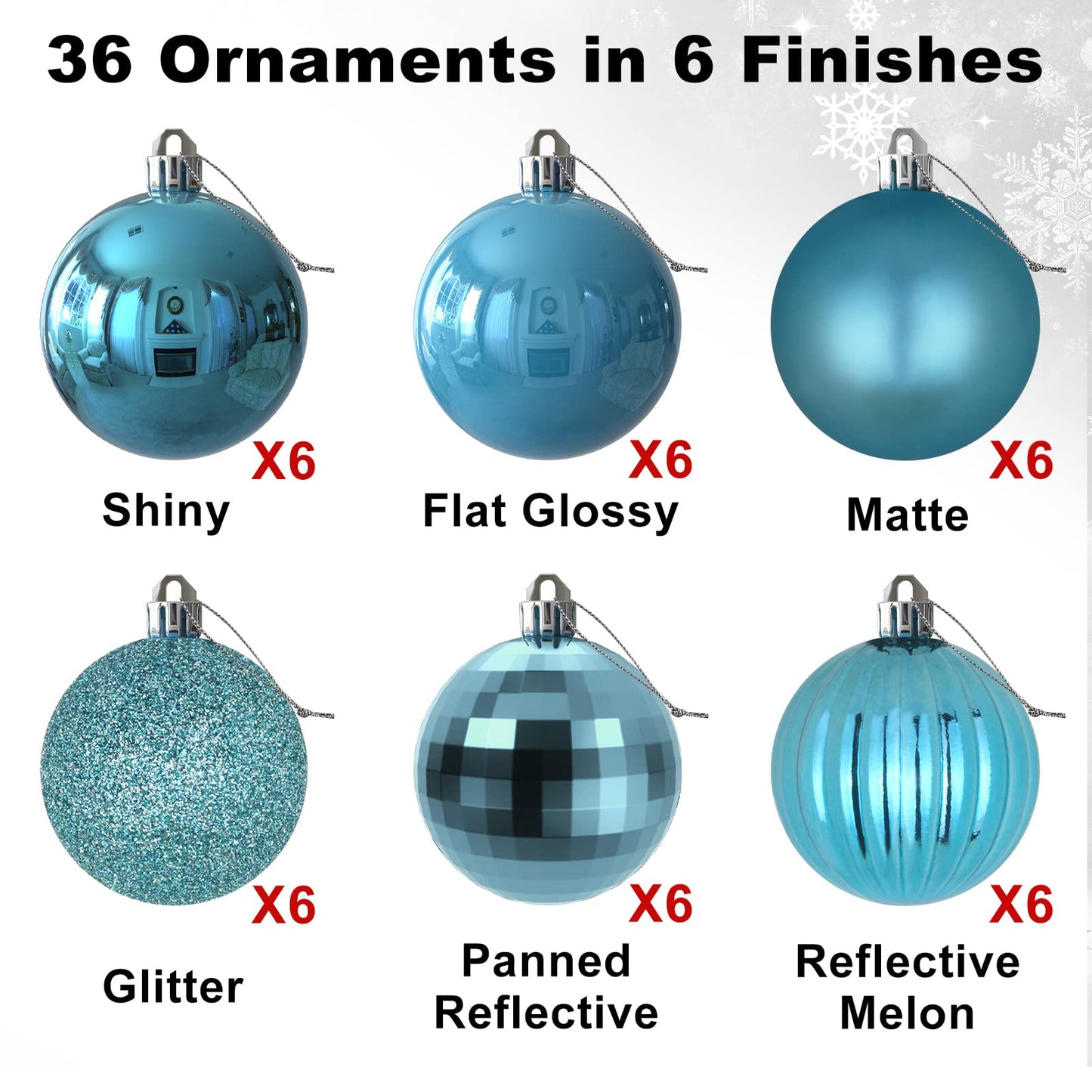 GameXcel Christmas Balls Ornaments for Xmas Tree - Shatterproof Christmas Tree Decorations Small Hanging Ball Sky Blue 1.6 inch x 36 Pack