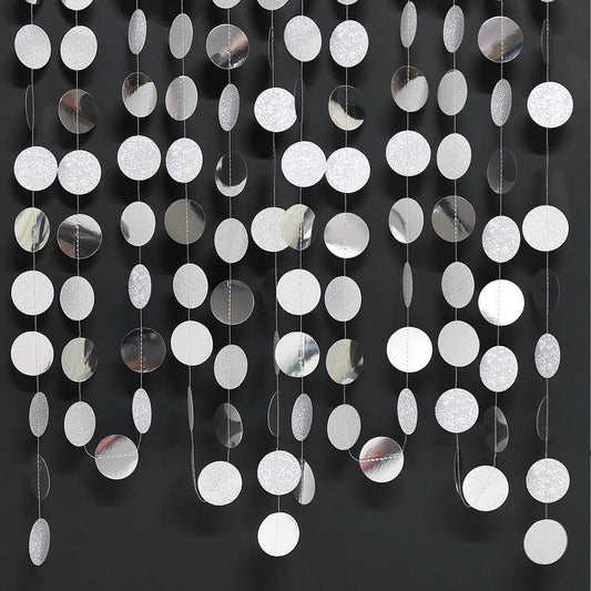 Decor365 Glitter Silver Party Decorations Silver Circle Garland Hanging Dot Streamers Banner Backdrop Birthday Decoration Bachelorette Bridal Shower Engagement Anniversary Graduation Party Decor