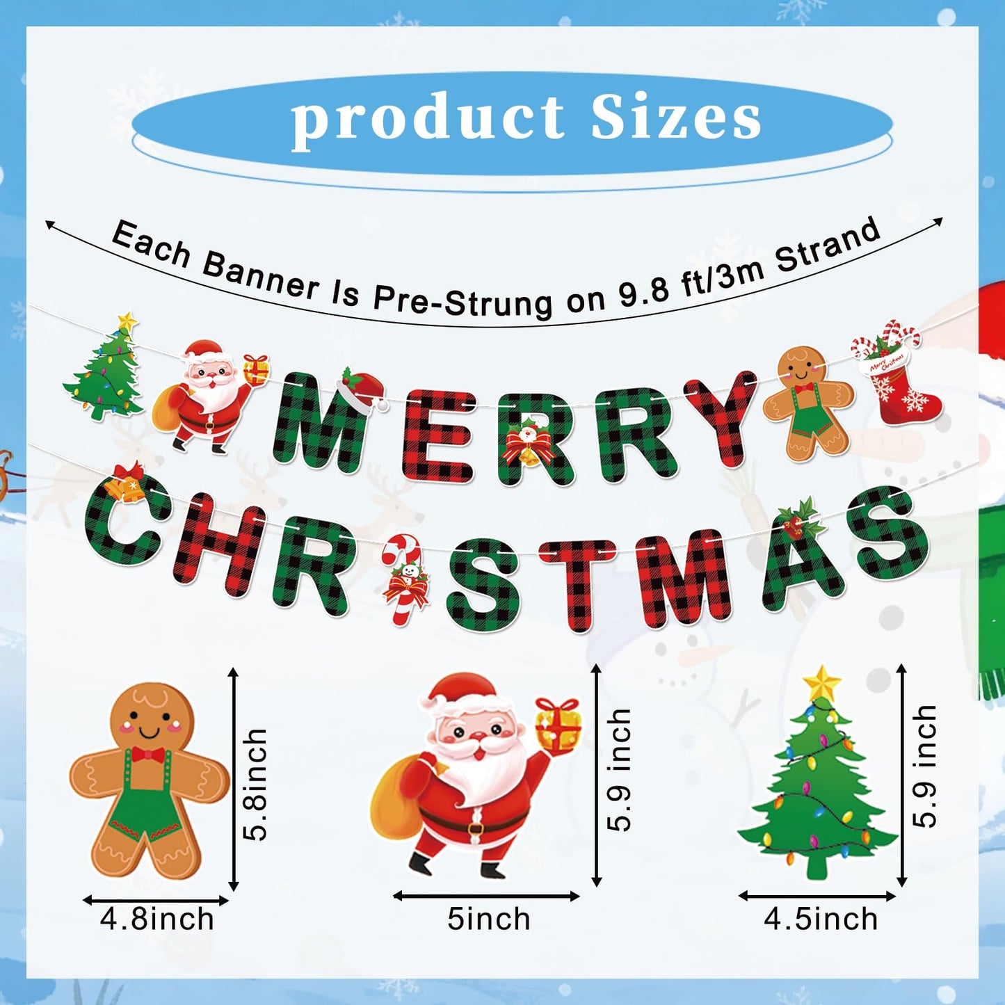 Merry Christmas Banner,Pre-Strung Red Green Buffalo Plaid Christmas Banner, Gingerbread Xmas Tree Garland Sign for Christmas Party Decorations,Indoor,Home, Office,Fireplace,Wall,Windows,Holiday Decor