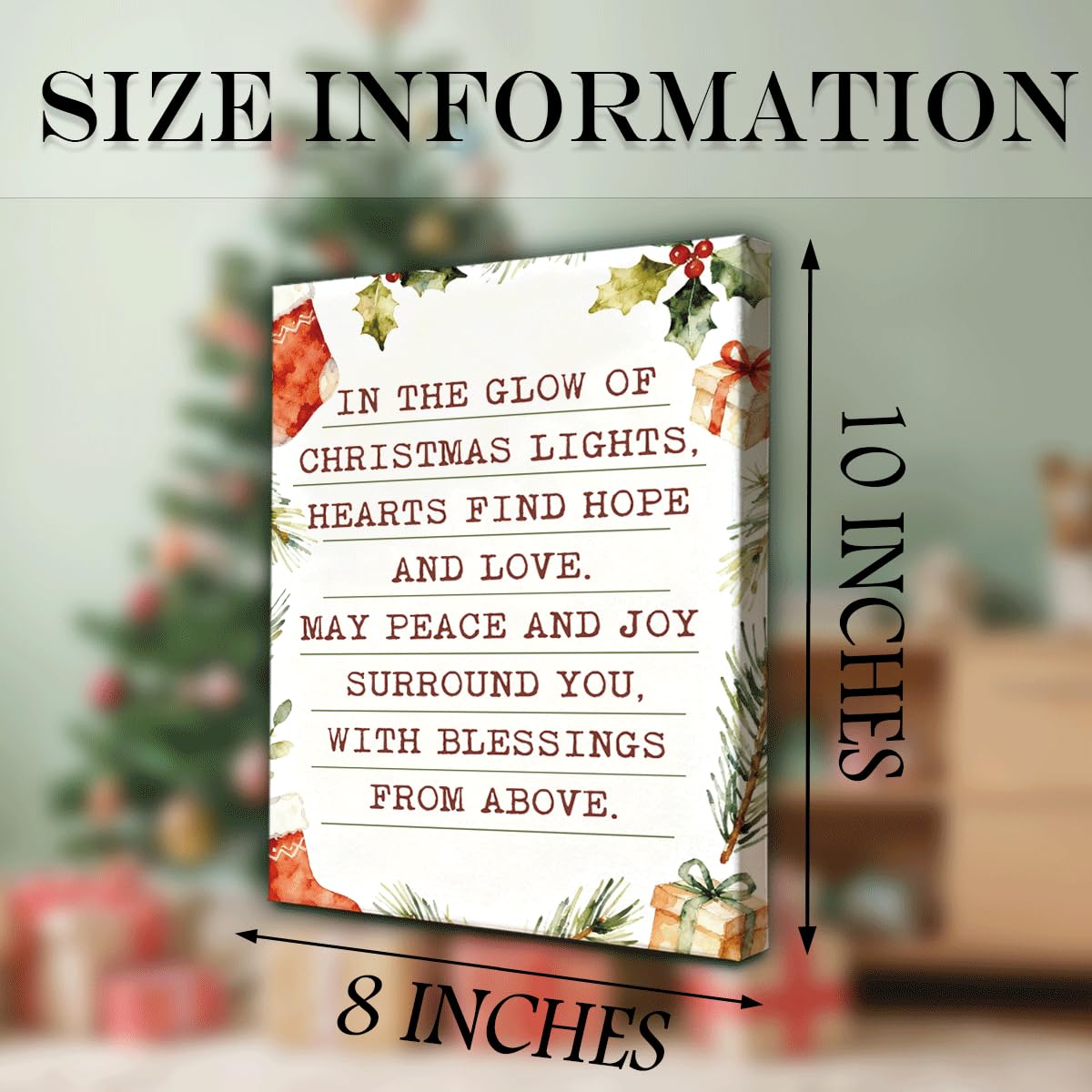 Christmas Wall Art, Holiday Quote Canvas Print with Greenery and Stockings, Farmhouse Christmas Decor for Living Room Entryway Bedroom, Inspirational Winter Sign, Xmas Gift, 8x10 Inches