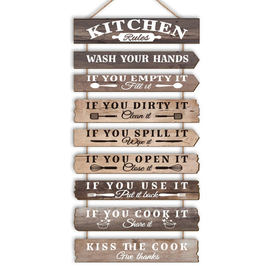 PEKCARGO Kitchen Wall Decor Funny Kitchen Signs Kitchen Rules Pictures Wall Art Decor Rustic Farmhouse Western Kitchen Decor Wooden Sign (Brown)