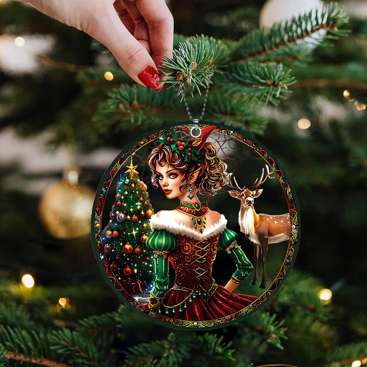 Elf Ornament, Women & Deer Ornaments for Christmas Tree, Beautiful Elf Christmas Decor, Funny Christmas Ornaments Exchange Ideas