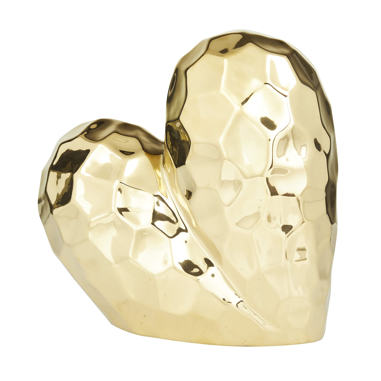 Deco 79 Porcelain Ceramic Heart Decorative Sculpture Dimensional Angled Origami Inspired Home Decor Statue, Accent Figurine 8" x 3" x 8", Gold