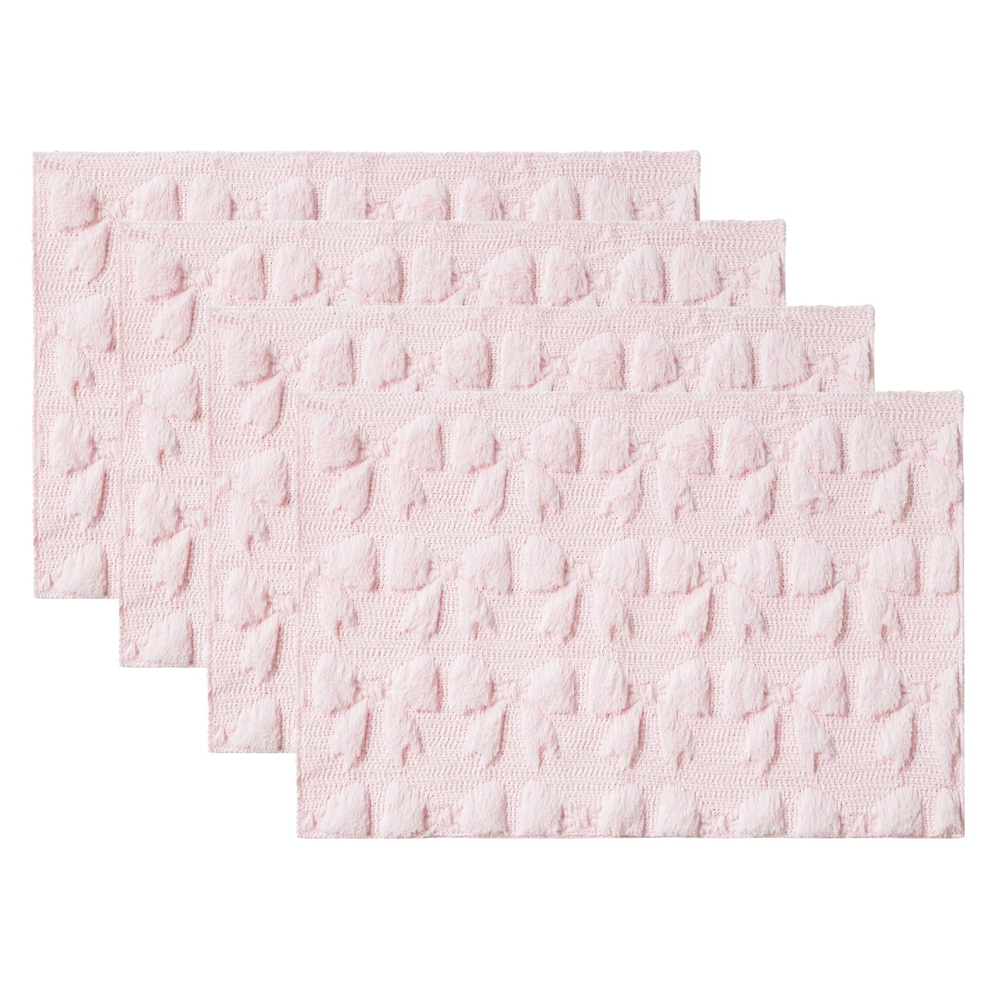 Artoid Mode Pink Bows Spring Placemats Set of 4, 12x18 Inch Soft Plush Faux Fur Wool Holiday Table Mats for Party Kitchen Dining Decoration