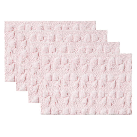 Artoid Mode Pink Bows Spring Placemats Set of 4, 12x18 Inch Soft Plush Faux Fur Wool Holiday Table Mats for Party Kitchen Dining Decoration