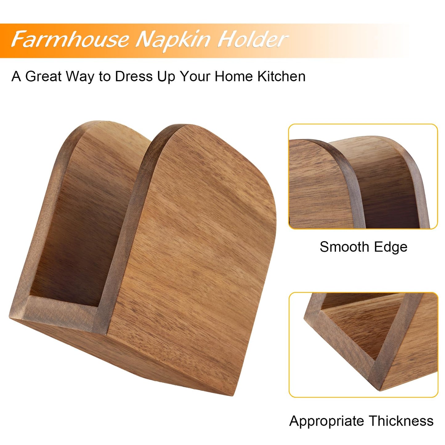 ALELION Acacia Wood Napkin Holder for Table, Wooden Upright Napkin Holders for Kitchen, Standing Napkin Dispenser for Kitchen Dining Room Party Cocktail Outdoor Use