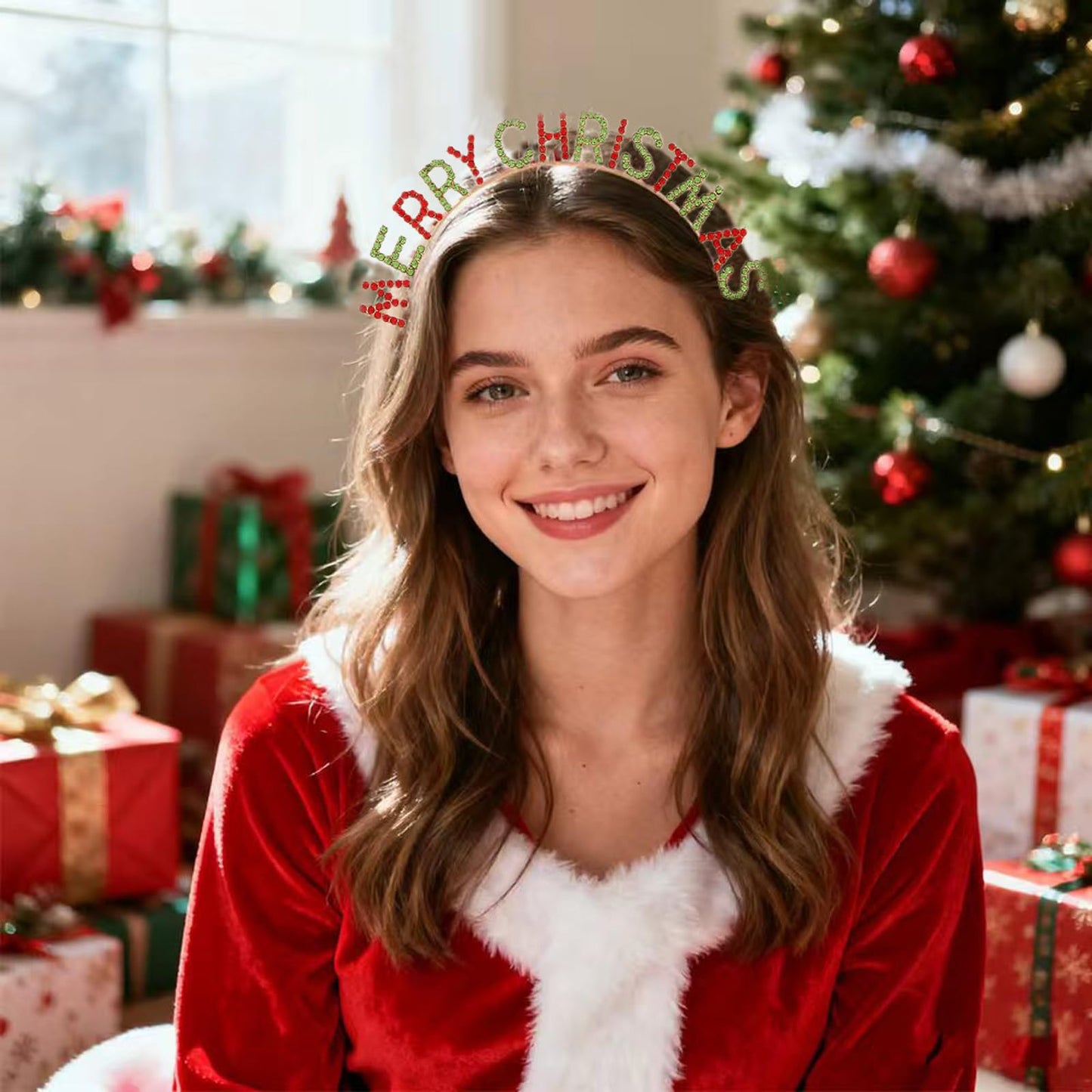 Soochat Merry Christmas Rhinestone Headbands, Xmas Crystal Hair Hoops Christmas Party Headdress Hair Accessory for Women Girls, Multicolor, 6.5Inch-6.5 Inch