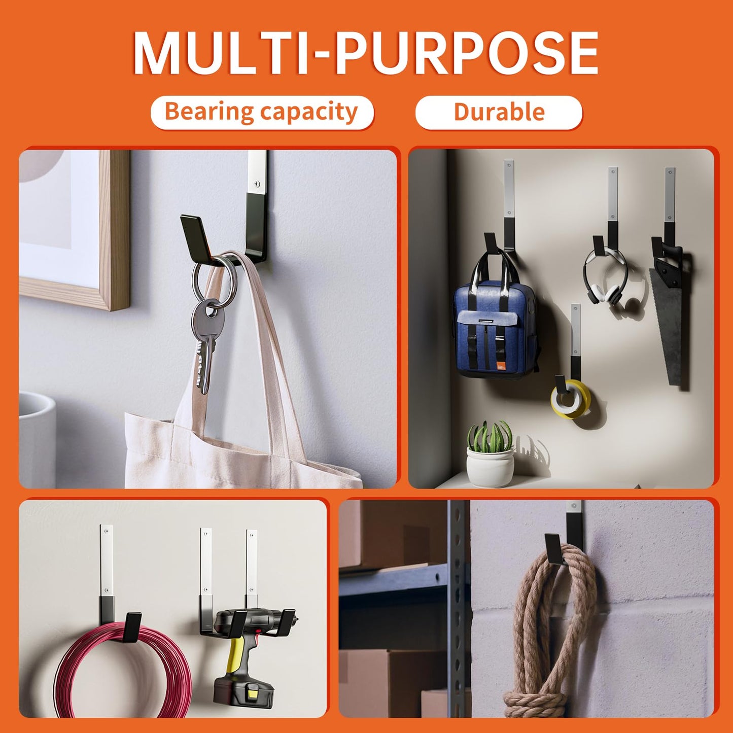 GeeWatom Heavy Duty Steel Hooks,Garage Storage Utility Hooks,Heavy Duty Tool Organizer,Steel Wall Mount Hook, Hose Hanger, Garage Garden Hooks (2)