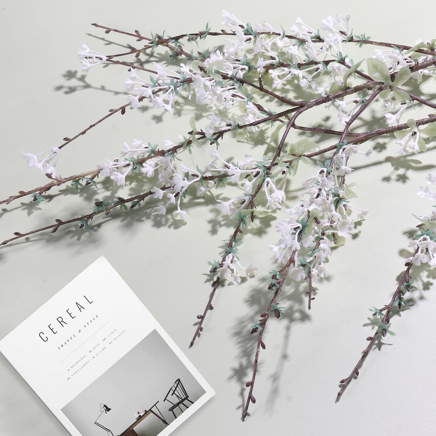 Geegoods White Flowering Branches, 10 Pack 32'' Real Touch Artificial Flowers for Tall Vases, Spring Blossom Branches for Farmhouse Minimalist Home Decor